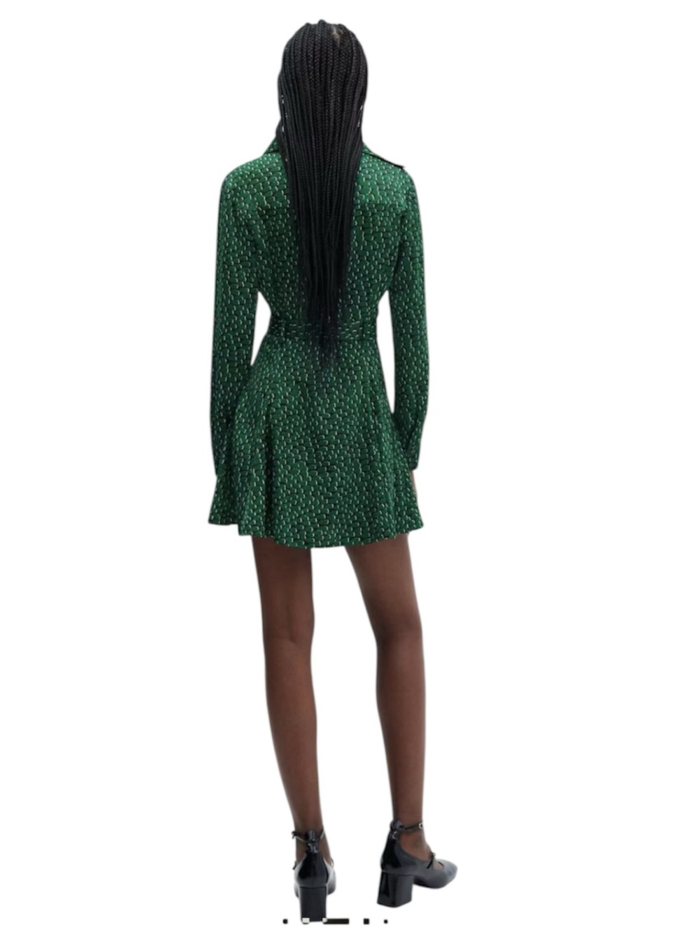 MANGO NWT Green Patterned Long-Sleeve Belted Dress size XS - Picture 6 of 7